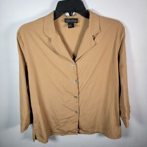 Karen Arnold Women's Golden Yellow 100% Silk 3/4 Sleeve Slit Buttons Up Shirt L